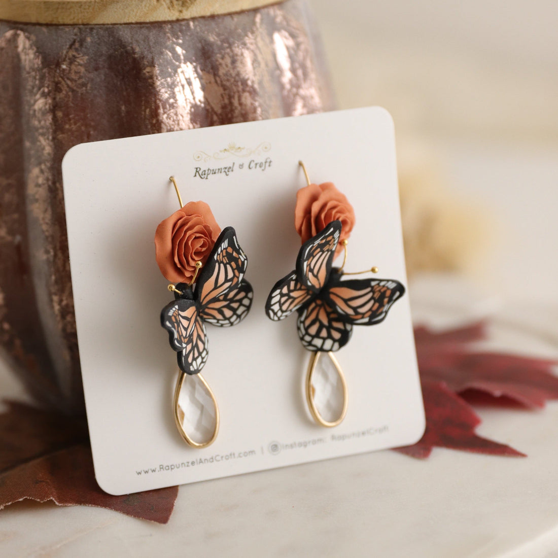 Custom Reserved for Maithili: DEWY MONARCH BUTTERFLY earrings