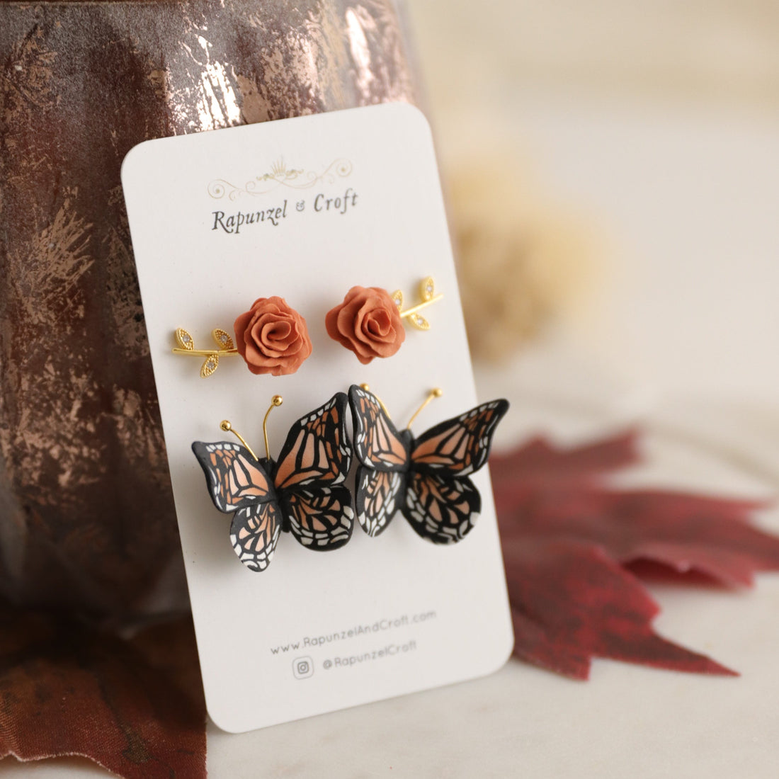 SUNSET MONARCH BUTTERFLY studs